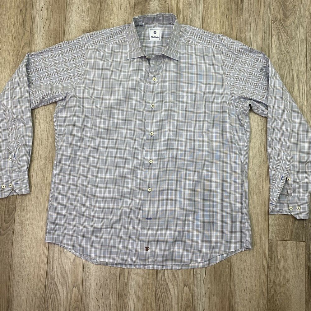 david donahue mens button down shirt XL‎ Multicolor Check Long sleeve